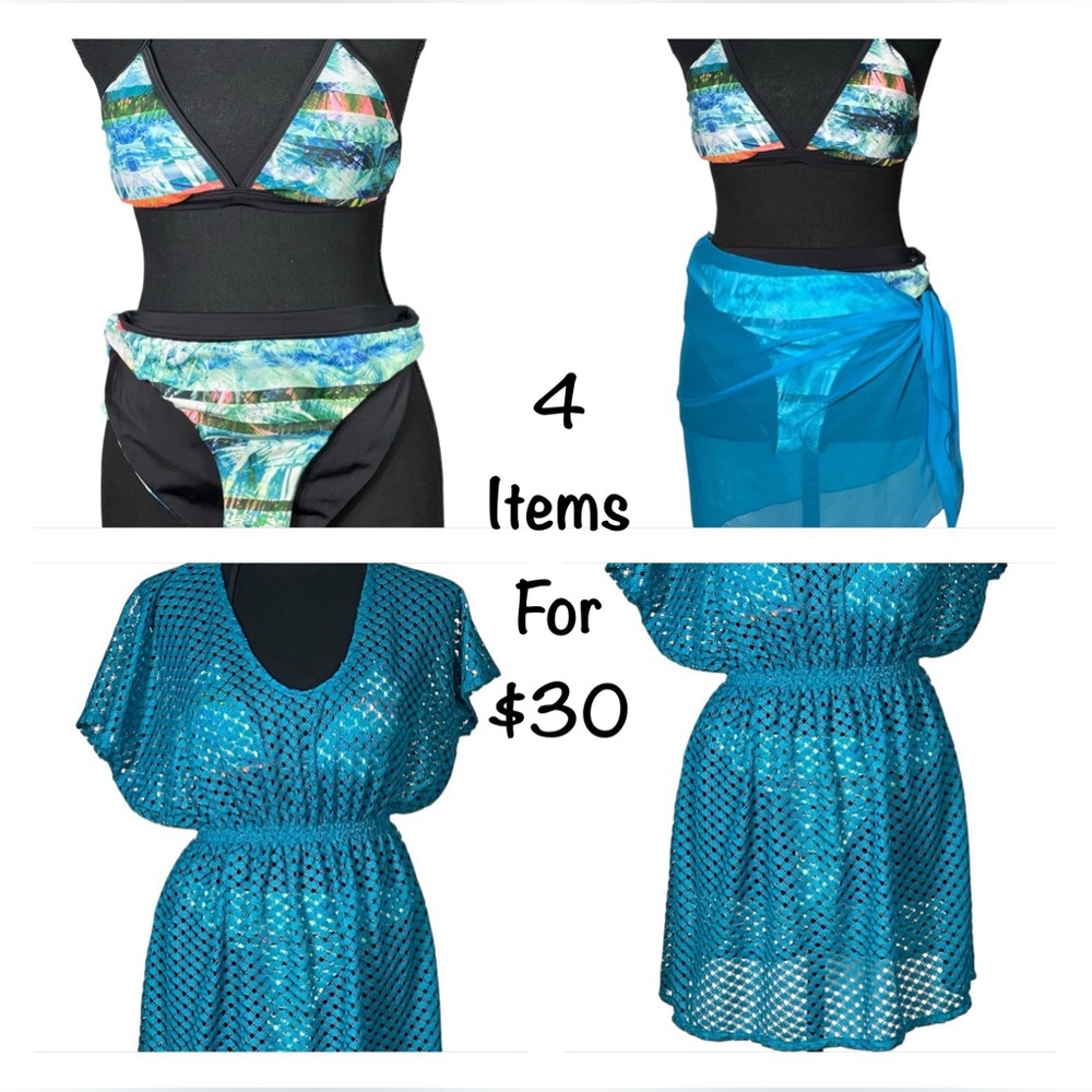 Zella Blue and Black Bikini Set with 2 Cover Ups